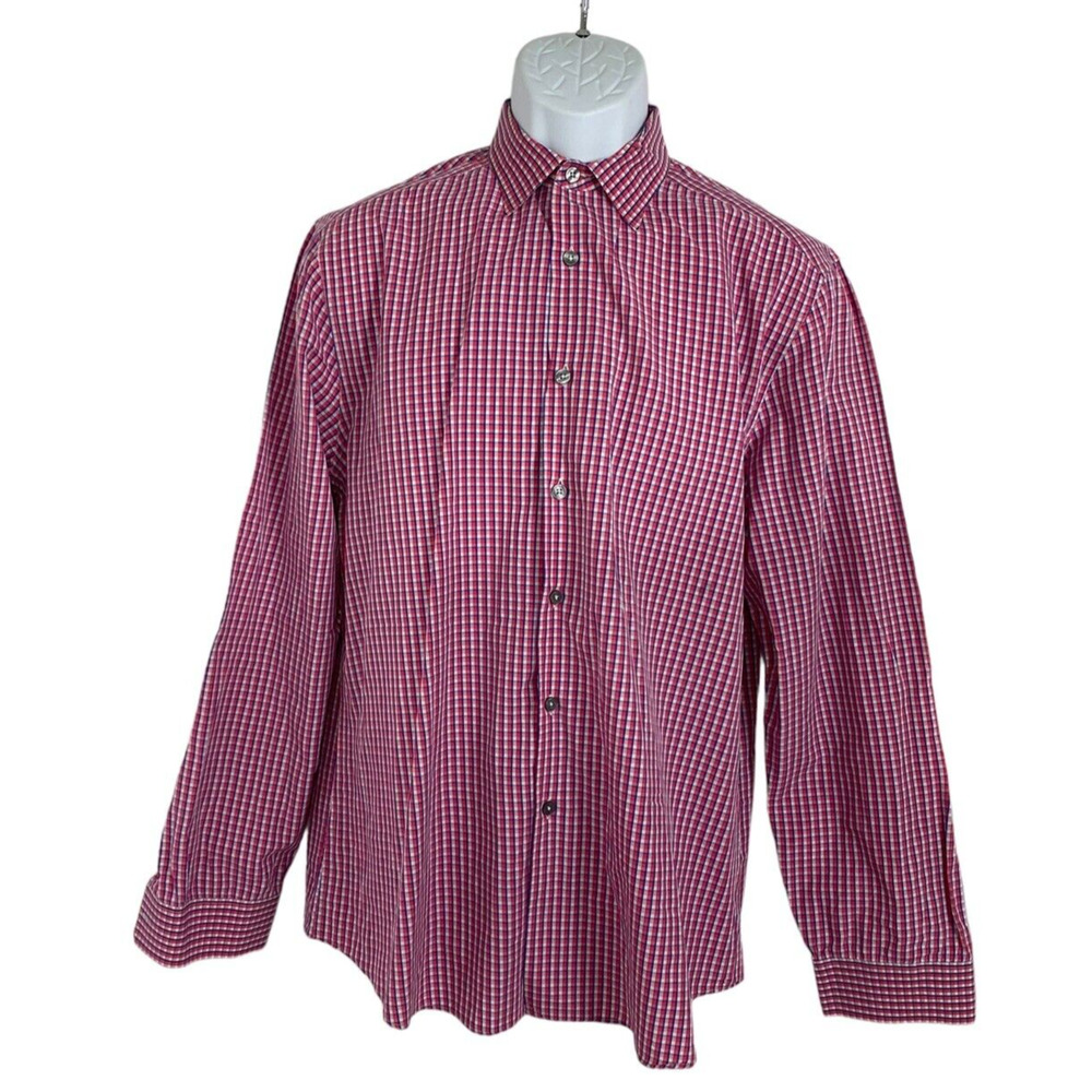 Men's Paul Smith The Byard Long-Sleeve Shirt Sz 17/43 XL Gingham Red Cotton